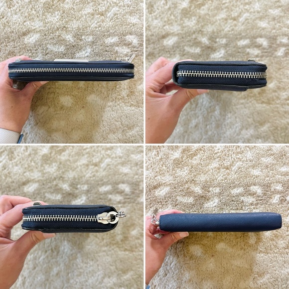 Rebecca Minkoff Large Studded Serafino Leather Zip Around Wallet Navy Blue - Picture 3 of 11